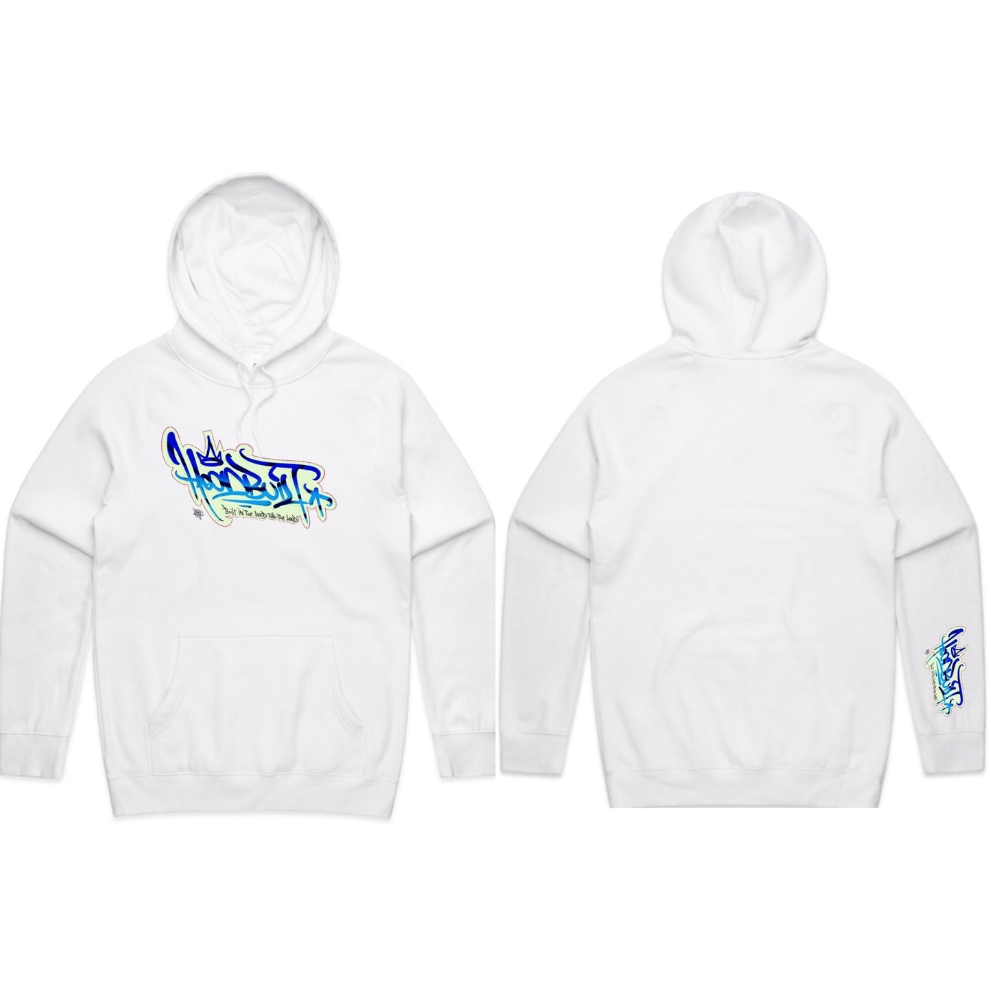 Adults white EVOLUTION hoodies.