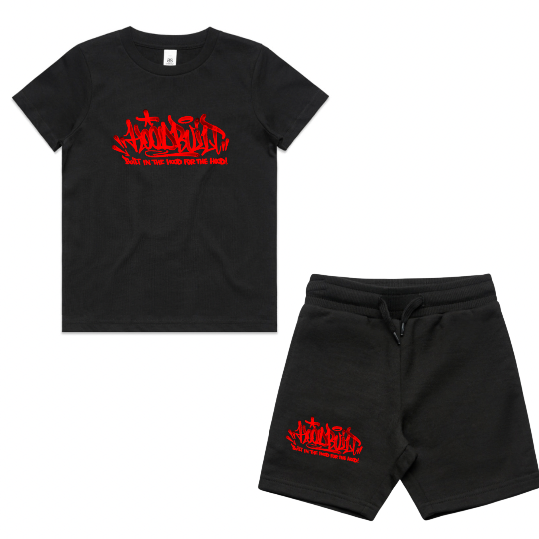 Faded Kids Black T-Shirt & Shorts Tracksuit