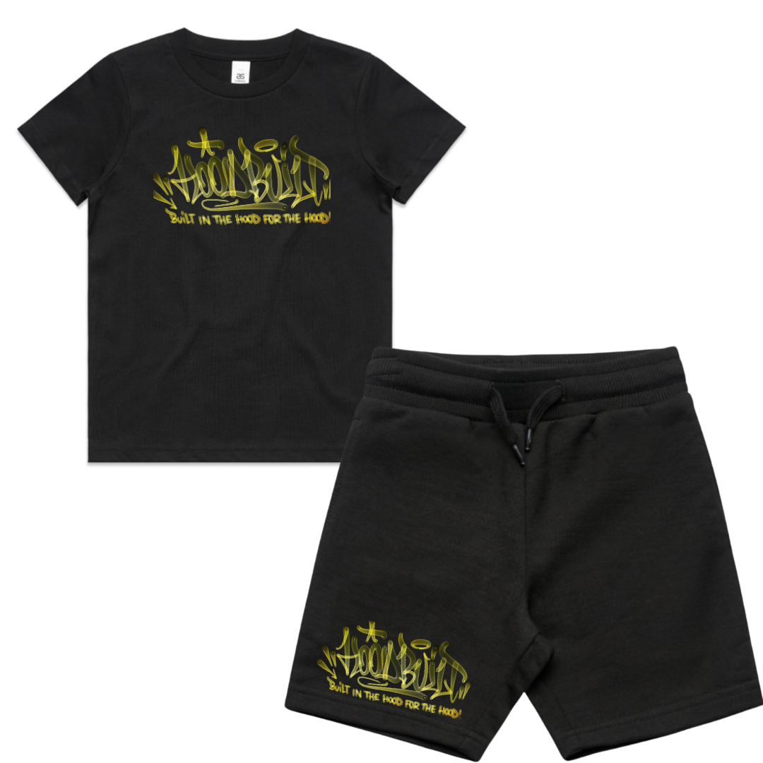 Faded Kids Black T-Shirt & Shorts Tracksuit