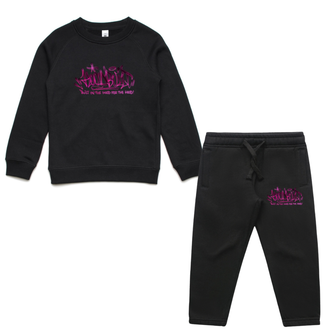 Faded Kids Black Crewneck Tracksuit